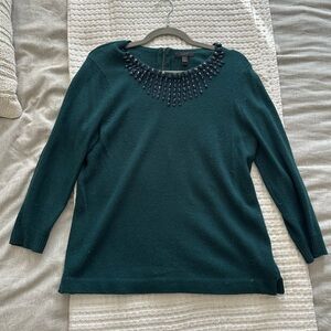 J Crew - Teal Gem Stone Sweater with Zipper Back, Medium